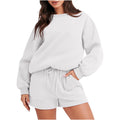 Sweatsuits 2 Piece Womens Sets Long Sleeve Loose Crewneck Sweatshirt Top and Elastic Waist Shorts Jogger Outfits (Xx-Large, White)