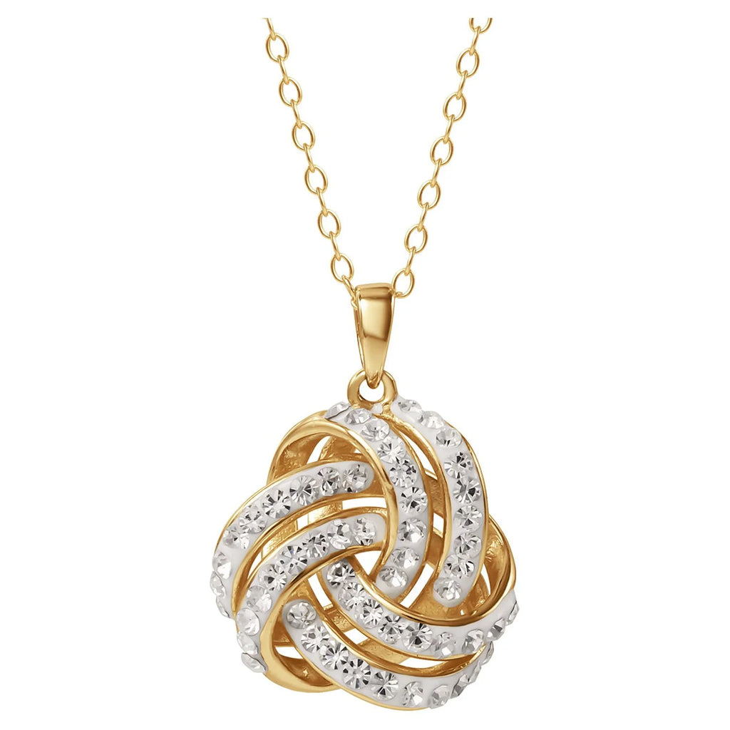 Fine Women'S Love Knot 18K Gold Crystal Pendant and Earring Set