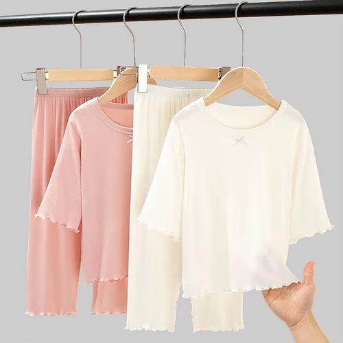 Girls Ice Silk Set Thin Children Modal Home Clothes Summer Children Air Conditioning Clothes Short Sleeve Children Sets New
